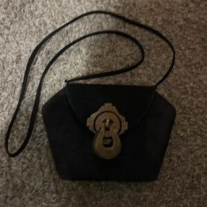 John‎ Michael Richardson Suede Crossbody Western Style Black w/ Brass Hardware